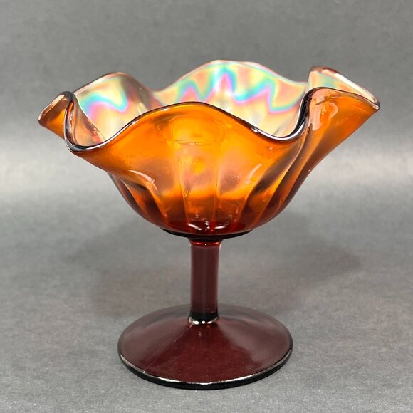 Vtg Fenton Carnival Stippled Rays Art Glass Comport Compote Amethyst Purple - Picture 4 of 16